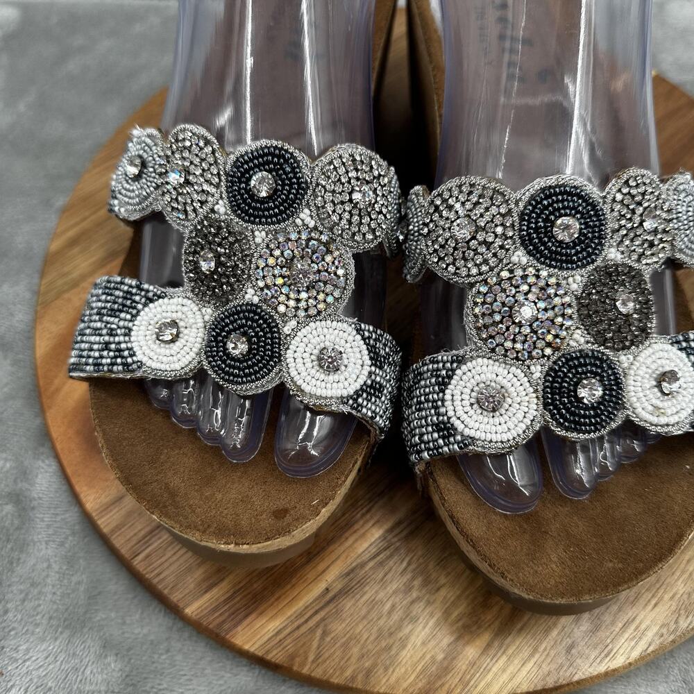 Mascha Shoes Womens Size 39 US 8.5‎ Silver Beaded Wedge Sandals Italy Platform - Picture 3 of 13